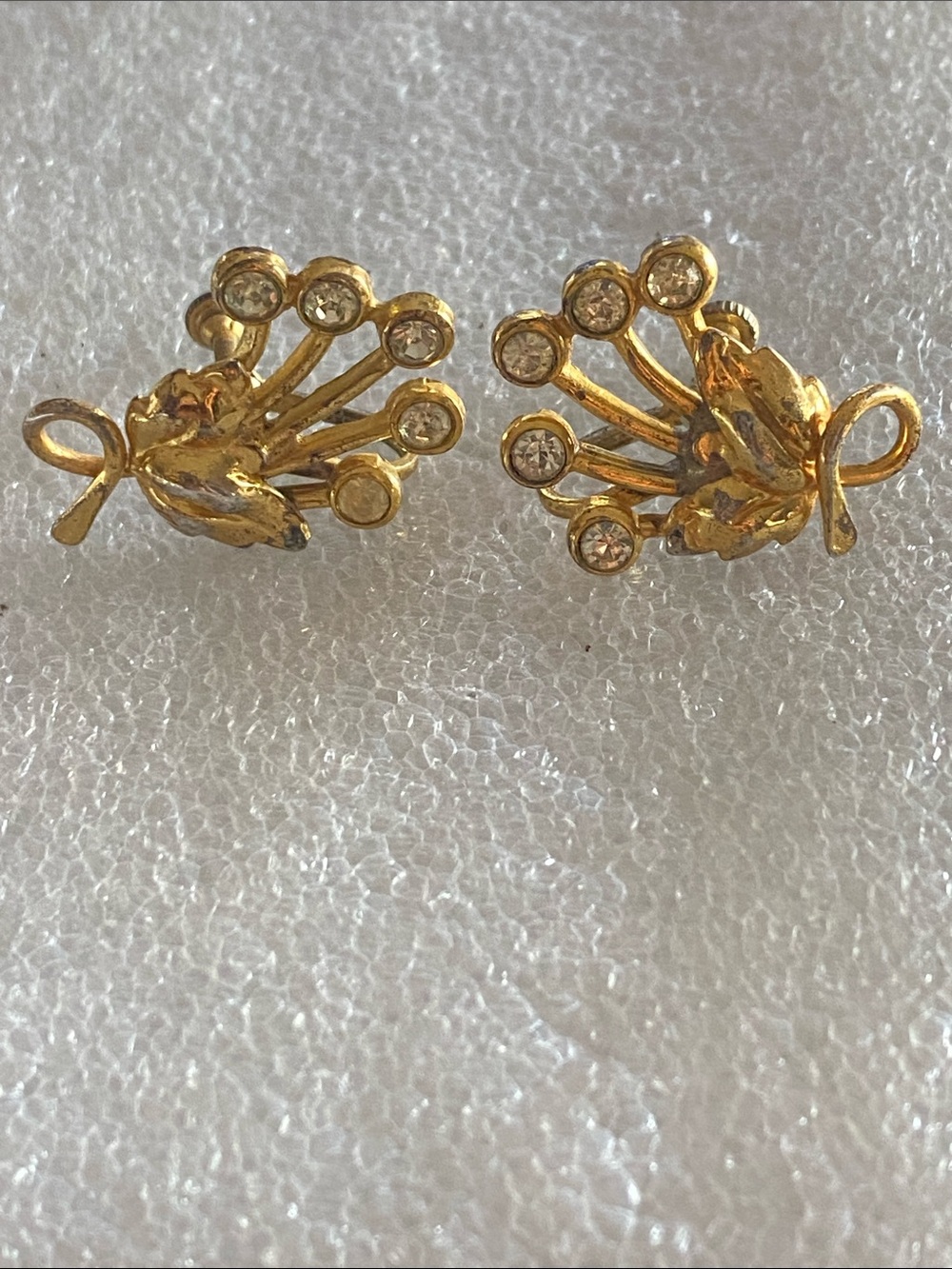 Vintage Sterling Silver Goldtone Vernier Rhinestone Screw-On Earrings